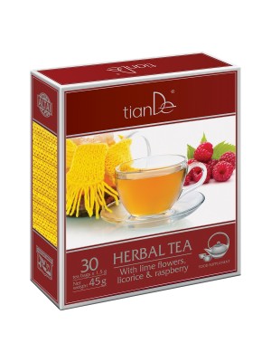Žolelių miltelių arbata "Sezoninė terapija su liepų žiedais, saldymedžiu ir avietėmis" 30 pakelių
